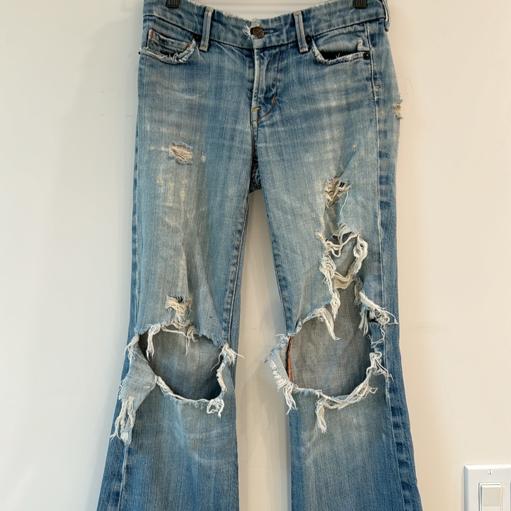 Citizens Of Humanity Light Blue Distressed Wide Leg Jeans - Picture 5 of 9